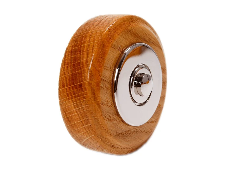 Sonnette Esterel sans fil bois chêne rond collerette chrome avec carillon