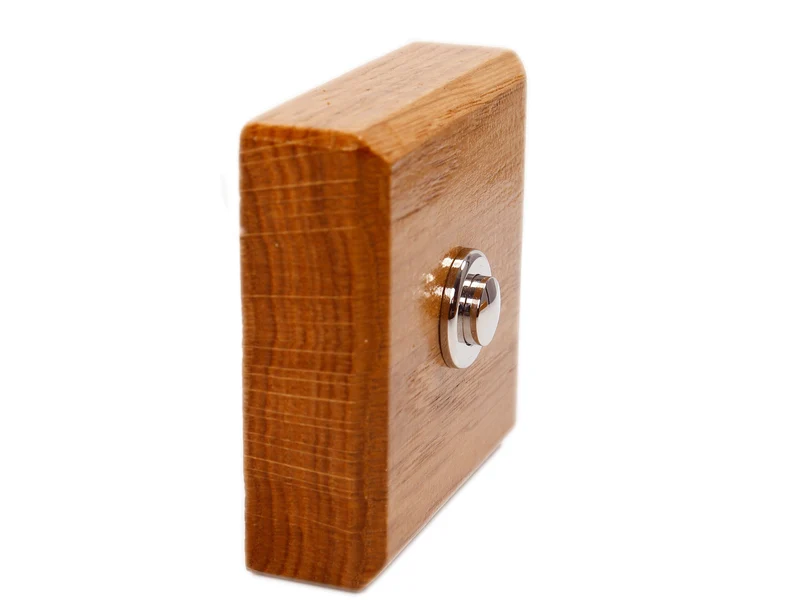 Sonnette Vosges sans fil bois chêne carré bouton chrome avec carillon