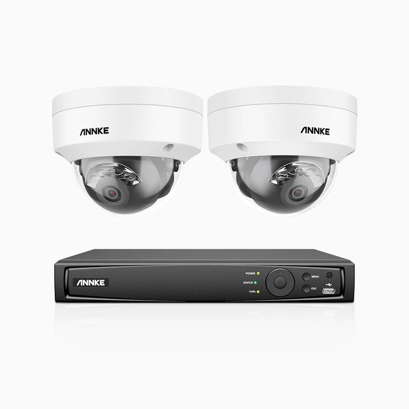 H1200 - Kit de surveillance PoE 4K 12MP à 8 canaux avec 2 caméras, vision nocturne couleur et IR, détection humaine et véhiculaire, H.265+, microphone intégré, stockage local maximal de 512 Go, IP67
