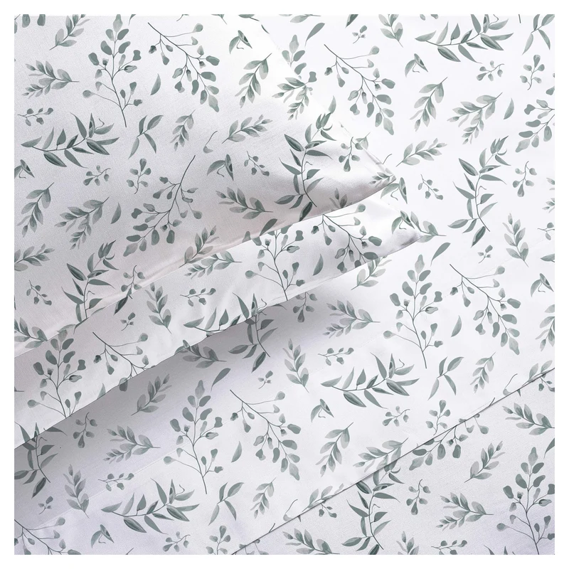 Ensemble de draps en microfibre avec imprimé de feuilles Meadow, Queen(4 pièces)