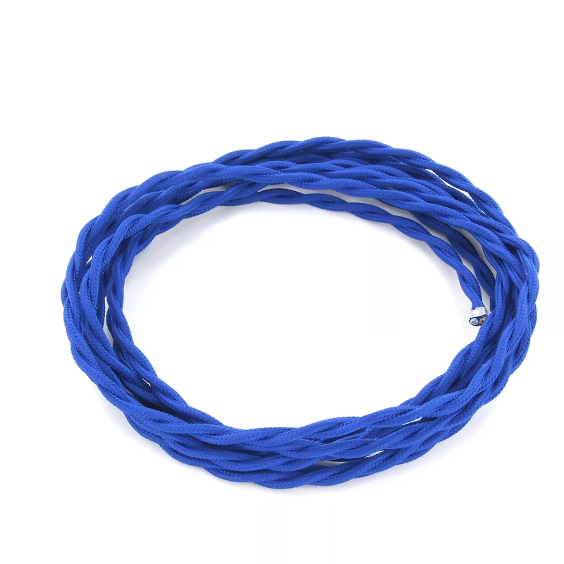 Twisted silk fabric cable - 3 m - Blue
