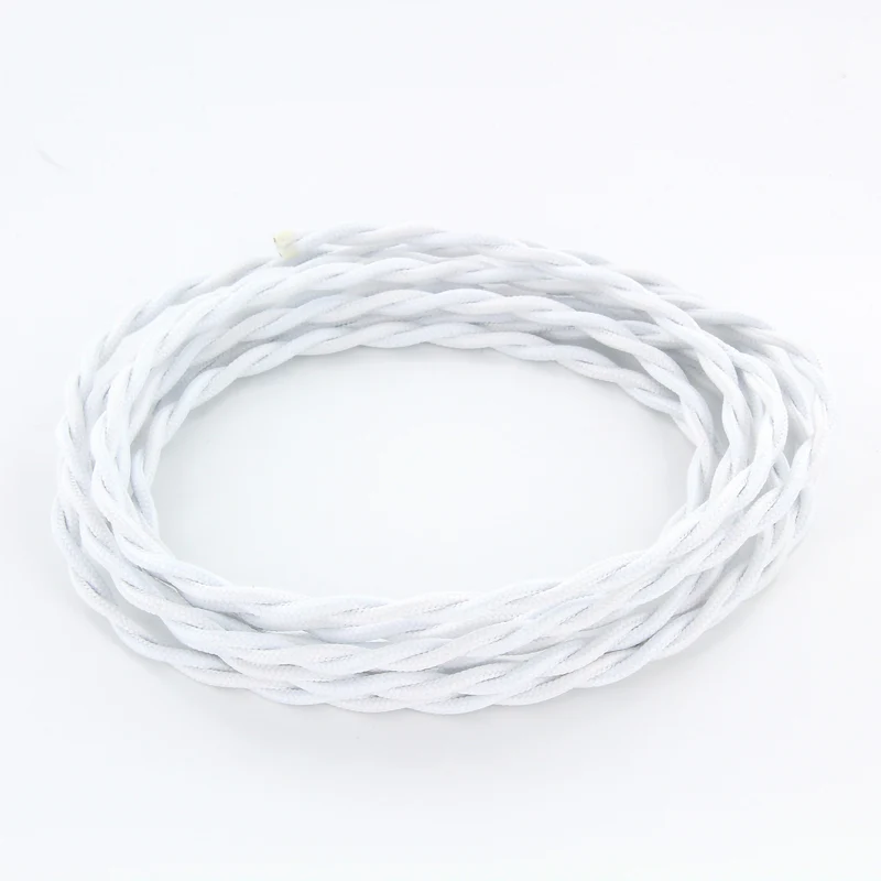 Twisted silk fabric cable - 3 m - White