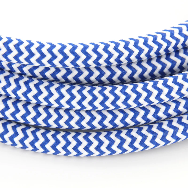 Zigzag silk fabric cable - 3 m - Blue/White