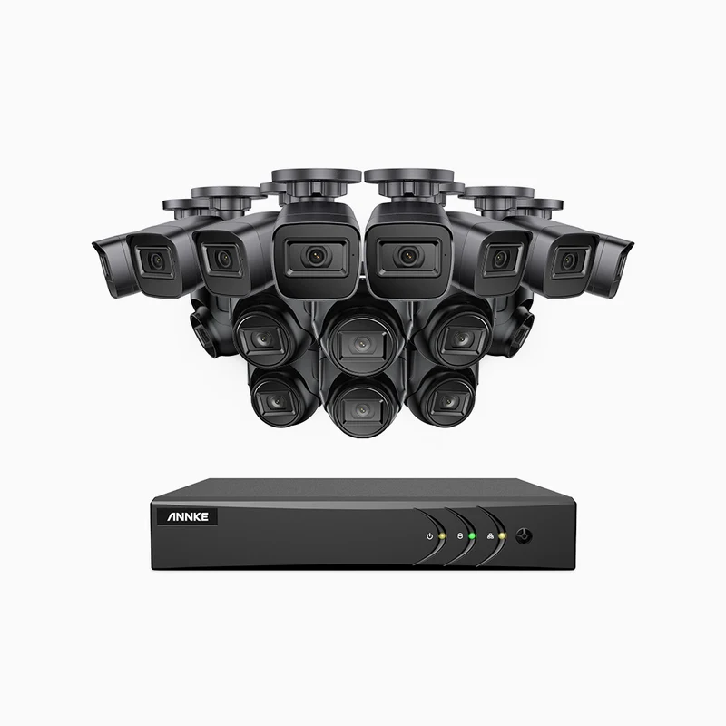 EL200 - Kit de surveillance filaire 1080p à 16 canaux avec 8 caméras bullet et 8 caméra tourelle, DVR intelligent avec détection humaine et véhicule, vision nocturne infrarouge de 66 pieds, signal de sortie 4-en-1, IP67