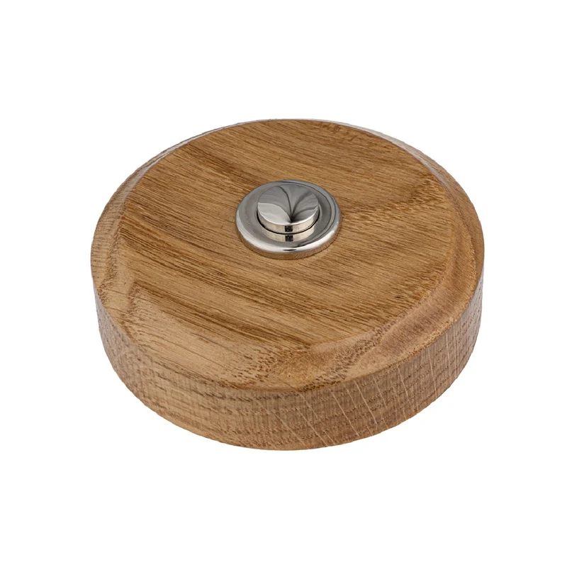 Sonnette Ardennes filaire bois chêne rond bouton chrome