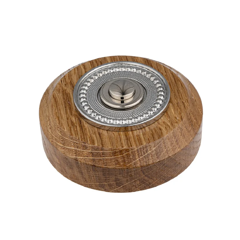 Sonnette Fougeres filaire bois chêne rond collerette perlée chrome