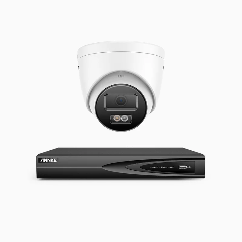 H500P - Kit de surveillance PoE 3K à 4 canaux avec 1 caméras, vision nocturne en couleur et infrarouge, 3072 × 1728 à 20 ips, Détection des personnes et des véhicules, Audio bidirectionnel, IP67