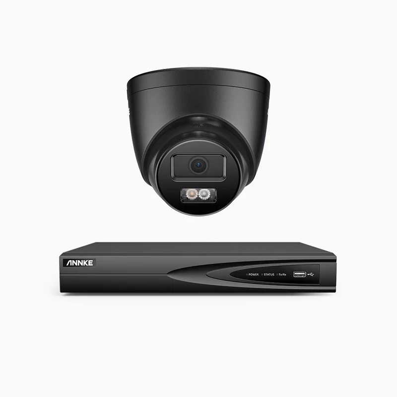 H500P - Kit de surveillance PoE 3K à 4 canaux avec 1 caméras, vision nocturne en couleur et infrarouge, 3072 × 1728 à 20 ips, Détection des personnes et des véhicules, Audio bidirectionnel, IP67