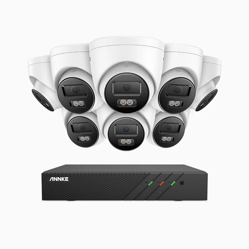 H500P - Kit de surveillance PoE 3K à 8 canaux avec 8 caméras, vision nocturne en couleur et infrarouge, 3072 × 1728 à 20 ips, Détection des personnes et des véhicules, Audio bidirectionnel, IP67