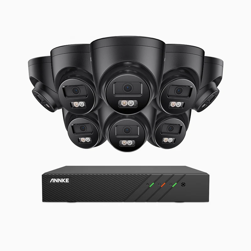H500P - Kit de surveillance PoE 3K à 8 canaux avec 8 caméras, vision nocturne en couleur et infrarouge, 3072 × 1728 à 20 ips, Détection des personnes et des véhicules, Audio bidirectionnel, IP67