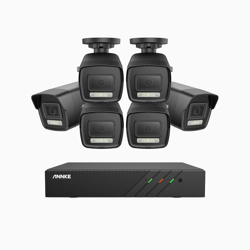 H500P - Kit de surveillance PoE 3K à 8 canaux avec 6 caméras, vision nocturne en couleur et infrarouge, 3072 × 1728 à 20 ips, Détection des personnes et des véhicules, Audio bidirectionnel, IP67