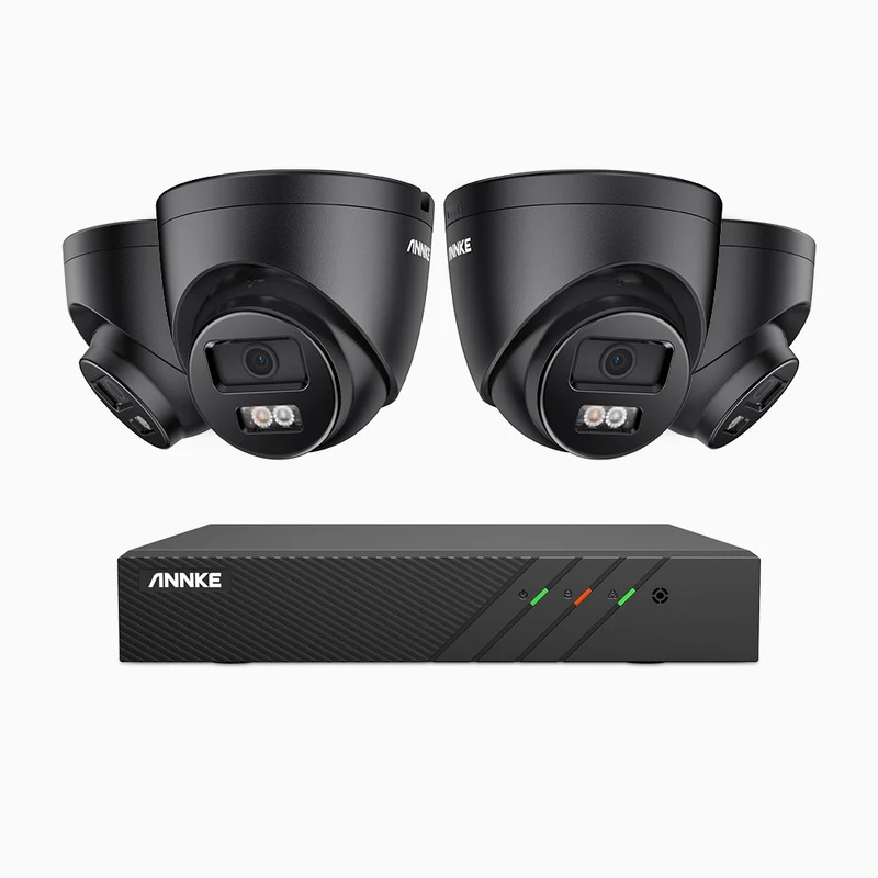 H500P - Kit de surveillance PoE 3K à 8 canaux avec 4 caméras, vision nocturne en couleur et infrarouge, 3072 × 1728 à 20 ips, Détection des personnes et des véhicules, Audio bidirectionnel, IP67