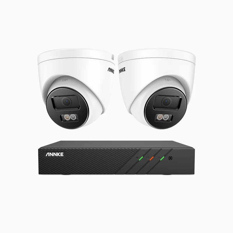 H500P - Kit de surveillance PoE 3K à 8 canaux avec 2 caméras, vision nocturne en couleur et infrarouge, 3072 × 1728 à 20 ips, Détection des personnes et des véhicules, Audio bidirectionnel, IP67