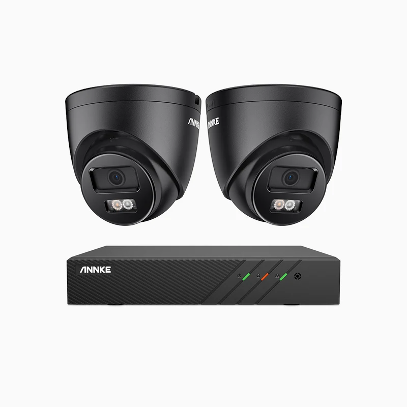 H500P - Kit de surveillance PoE 3K à 8 canaux avec 2 caméras, vision nocturne en couleur et infrarouge, 3072 × 1728 à 20 ips, Détection des personnes et des véhicules, Audio bidirectionnel, IP67