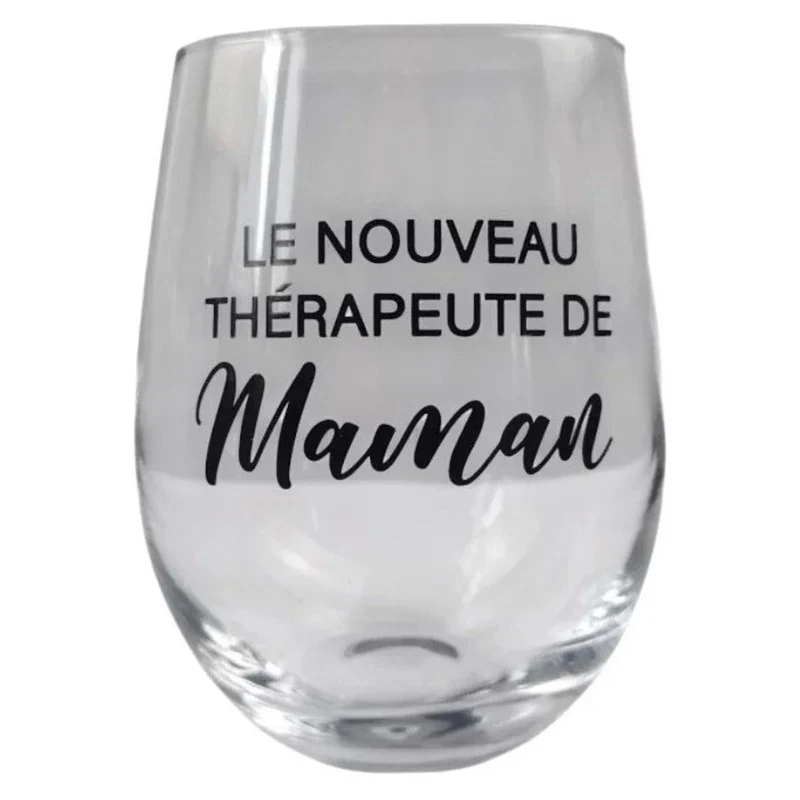 Verre à vin sans pied avec inscription "LE NOUVEAU THÉRAPEUTE DE maman", 500 ml