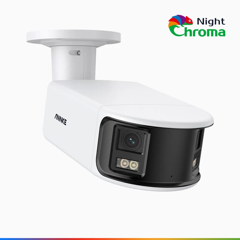 NightChroma TM NCD800 - Caméra de Surveillance extérieure panoramique PoE 4K, double objectif, f/1.0 Super ouverture (0,005 Lux), vision nocturne polychrome, sirène et stroboscope actifs, détection des personnes et des véhicules