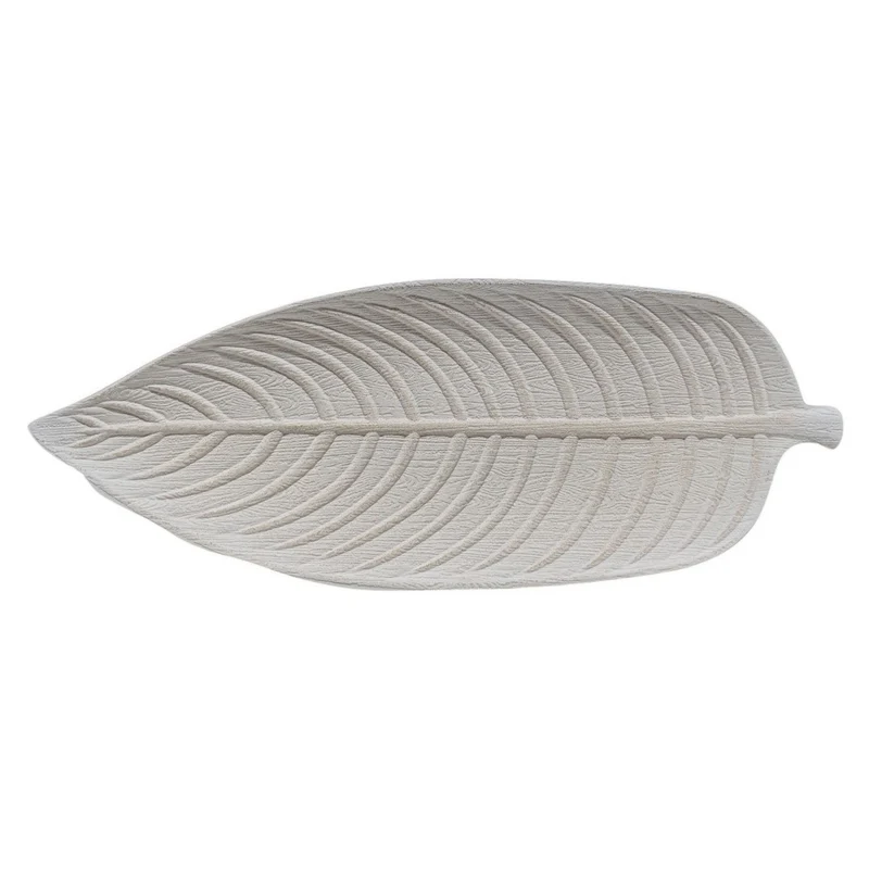 Plateau décoratif en bois en forme de feuille, blanc