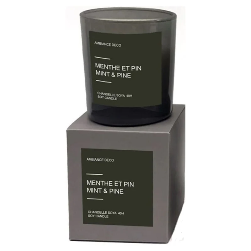 Chandelle de soya parfumée, 40 heures (menthe et pin)