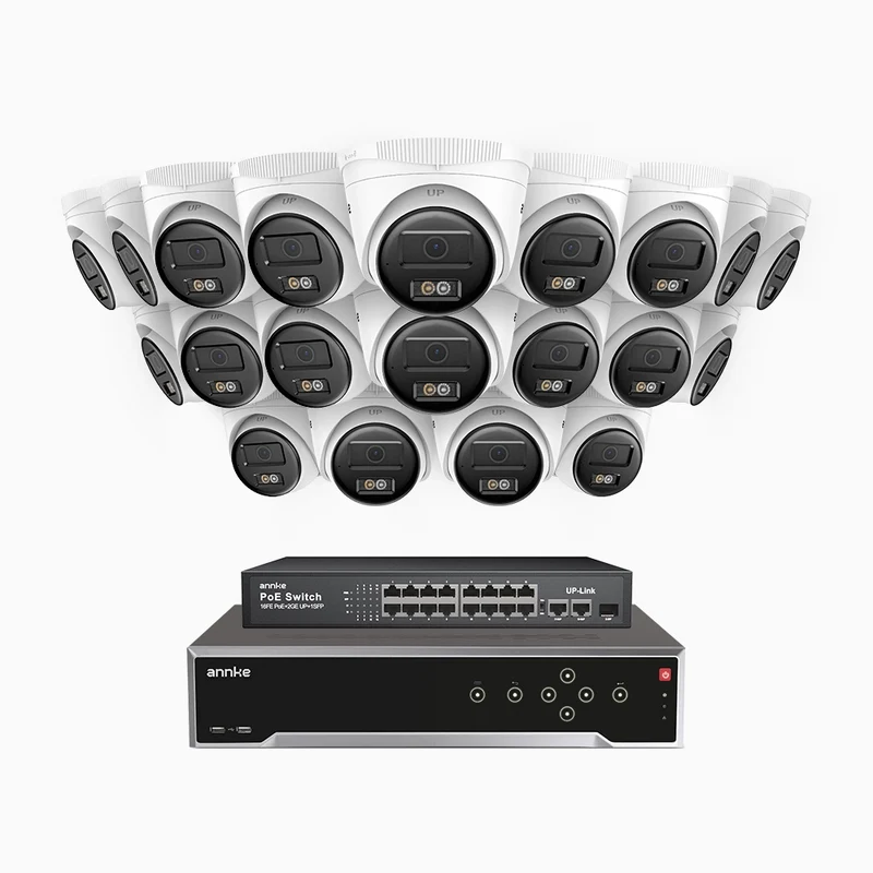 H500 - Kit de surveillance PoE 5MP à 32 canaux avec 20 caméras, Vision nocturne intelligente à double éclairage, 3072 × 1728 à 20 ips, détection intelligente des personnes et des véhicules, microphone intégré, IP67