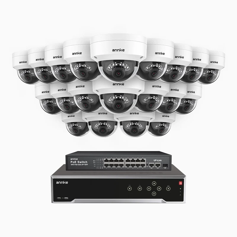 H500 - Kit de surveillance PoE 5MP à 32 canaux avec 20 caméras, Vision nocturne intelligente à double éclairage, 3072 × 1728 à 20 ips, détection intelligente des personnes et des véhicules, microphone intégré, IP67