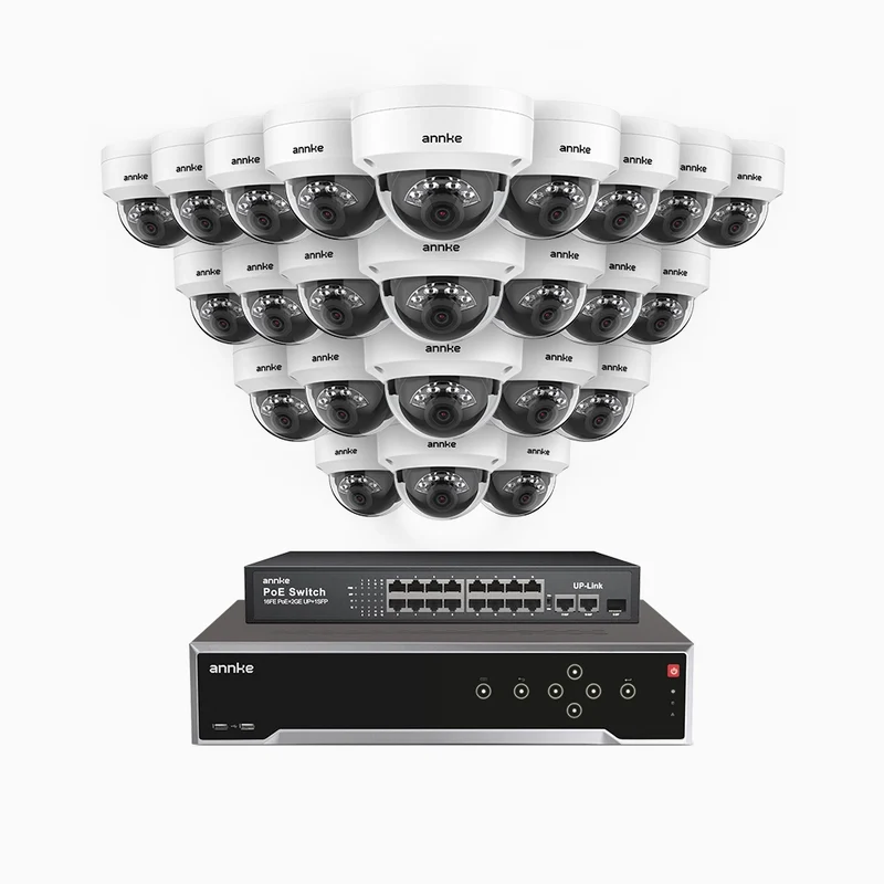 H500 - Kit de surveillance PoE 5MP à 32 canaux avec 24 caméras, Vision nocturne intelligente à double éclairage, 3072 × 1728 à 20 ips, détection intelligente des personnes et des véhicules, microphone intégré, IP67