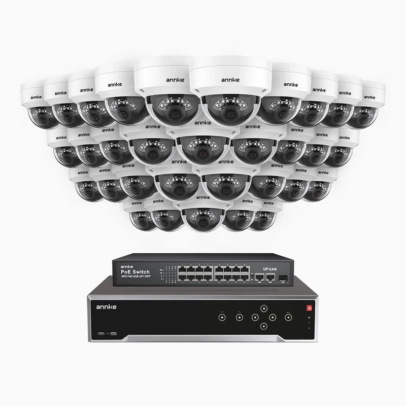 H500 - Kit de surveillance PoE 5MP à 32 canaux avec 32 caméras, Vision nocturne intelligente à double éclairage, 3072 × 1728 à 20 ips, détection intelligente des personnes et des véhicules, microphone intégré, IP67