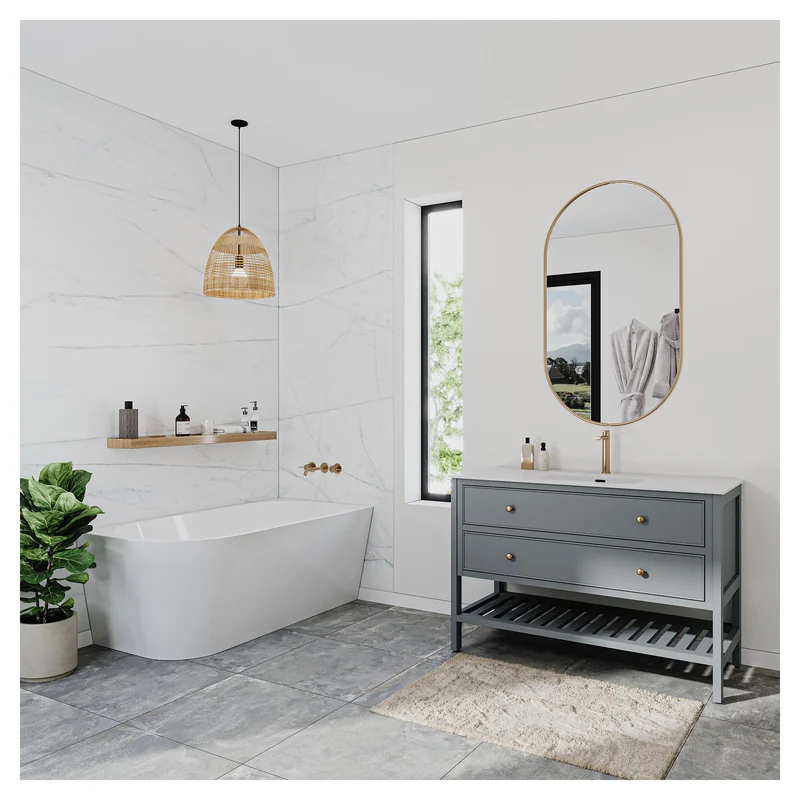 Baignoire autoportante en coin Timae, 59'' x 30'' (drain à droite)