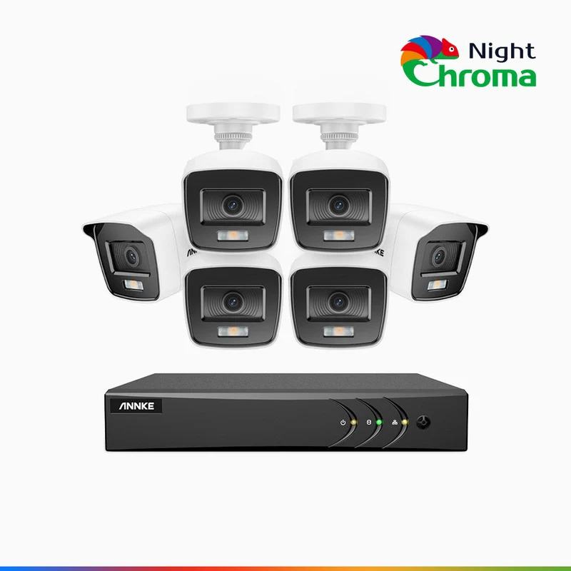 NightChroma TM NAK200 - Kit de surveillance 2MP à 8 canaux avec 6 caméras, vision nocturne polychrome Acme (0.0005 Lux)