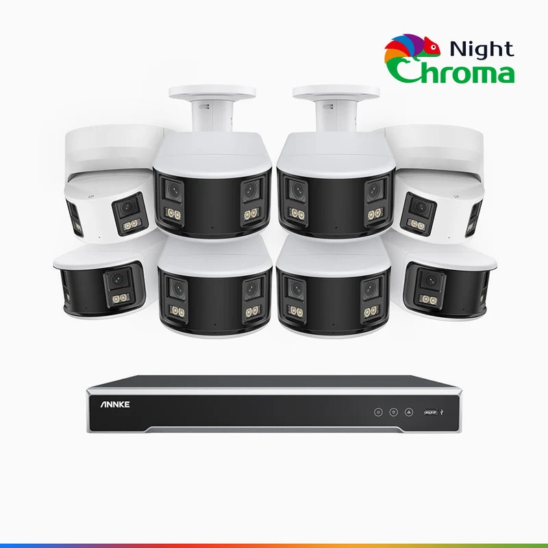 NightChroma TM NDK800 – Kit de surveillance PoE Dual Lens 4K à 16 canaux avec 6 caméras bullet et 2 caméras tourelle, f/1.0 Super Aperture, Acme Color Night Vision, Active Siren and Strobe, Human & Vehicle Detection, Built-in Micphone