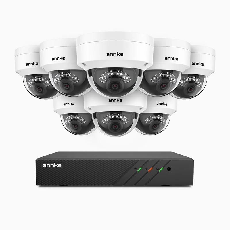 H500 - Kit de surveillance PoE 5MP à 8 canaux avec 8 caméras, Vision nocturne intelligente à double éclairage, 3072 × 1728 à 20 ips, détection intelligente des personnes et des véhicules, microphone intégré, IP67