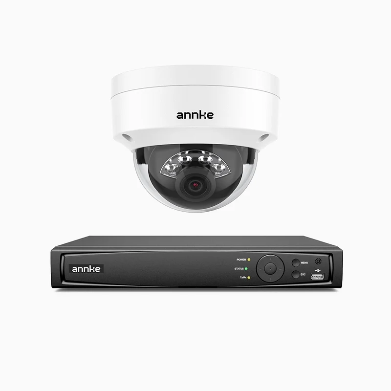 H500 - Kit de surveillance PoE 5MP à 4 canaux avec 1 caméra, Vision nocturne intelligente à double éclairage, 3072 × 1728 à 20 ips, détection intelligente des personnes et des véhicules, microphone intégré, IP67