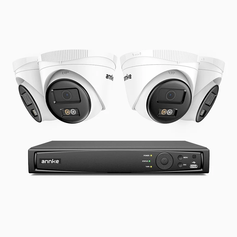 H500 - Kit de surveillance PoE 5MP à 4 canaux avec 4 caméras, Vision nocturne intelligente à double éclairage, 3072 × 1728 à 20 ips, détection intelligente des personnes et des véhicules, microphone intégré, IP67