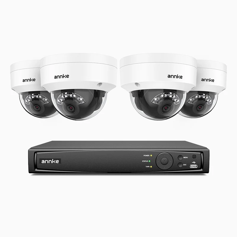 H500 - Kit de surveillance PoE 5MP à 4 canaux avec 4 caméras, Vision nocturne intelligente à double éclairage, 3072 × 1728 à 20 ips, détection intelligente des personnes et des véhicules, microphone intégré, IP67