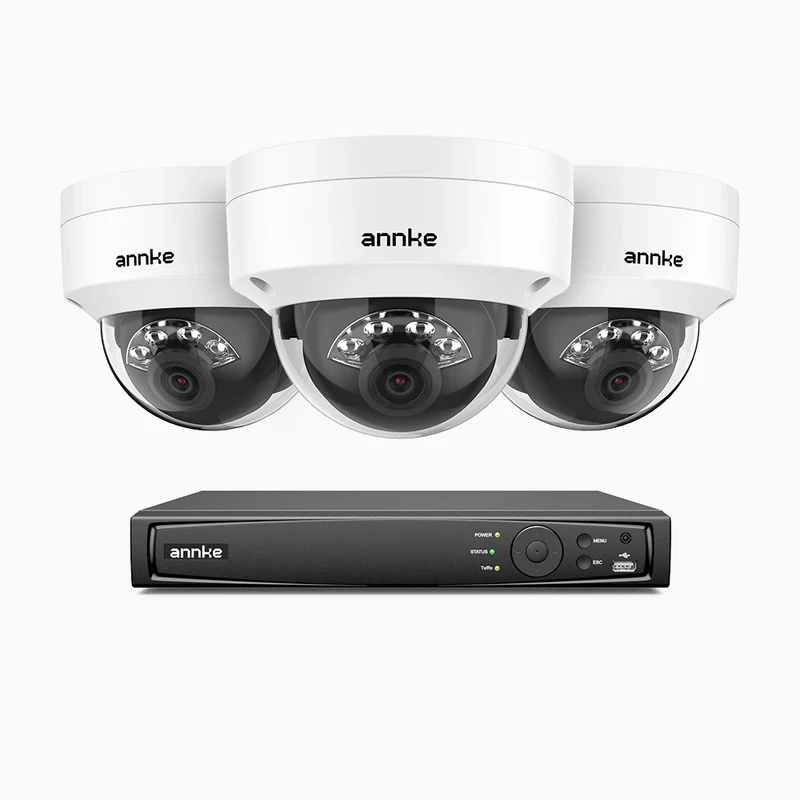 H500 - Kit de surveillance PoE 5MP à 4 canaux avec 3 caméras, Vision nocturne intelligente à double éclairage, 3072 × 1728 à 20 ips, détection intelligente des personnes et des véhicules, microphone intégré, IP67
