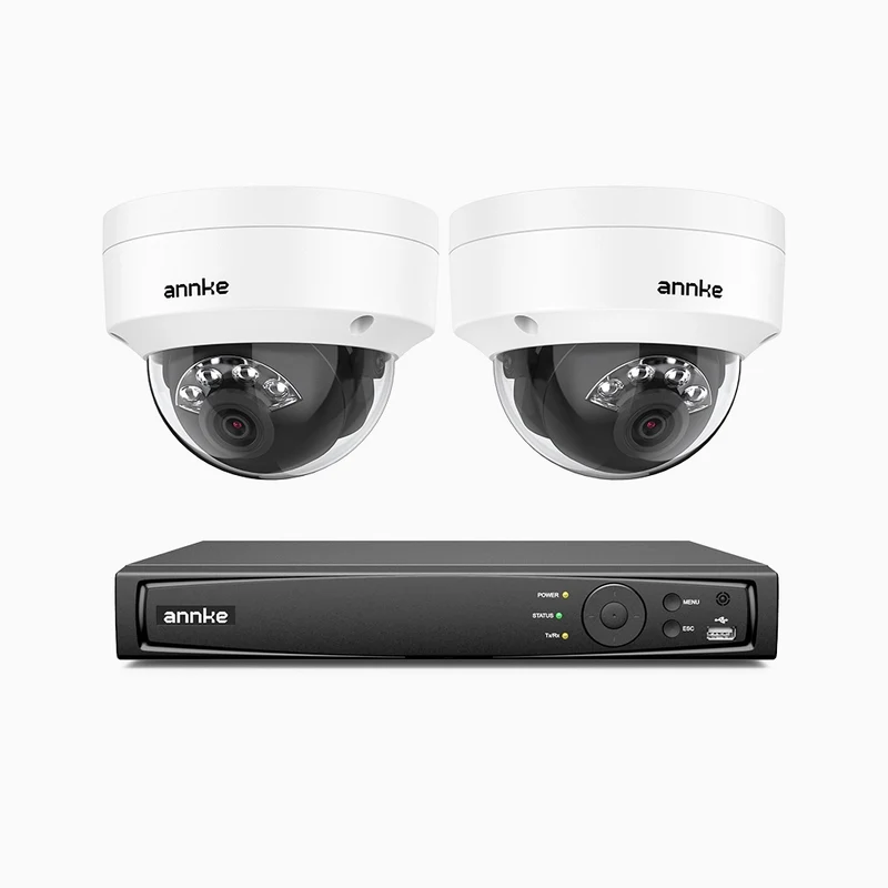 H500 - Kit de surveillance PoE 5MP à 4 canaux avec 2 caméras, Vision nocturne intelligente à double éclairage, 3072 × 1728 à 20 ips, détection intelligente des personnes et des véhicules, microphone intégré, IP67