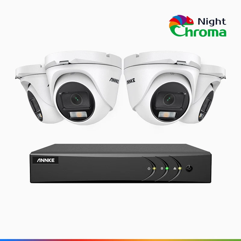 NightChroma TM NAK200 - Kit de surveillance 2MP à 8 canaux avec 4 caméras, vision nocturne polychrome Acme (0.0005 Lux)