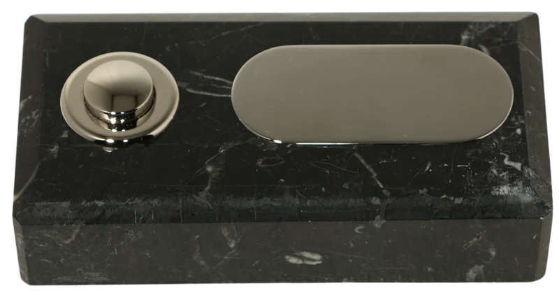 Sonnette rectangle filaire marbre noir bouton étiquette chrome