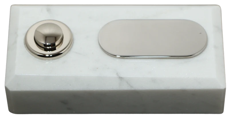 Sonnette rectangle filaire marbre blanc bouton étiquette chrome