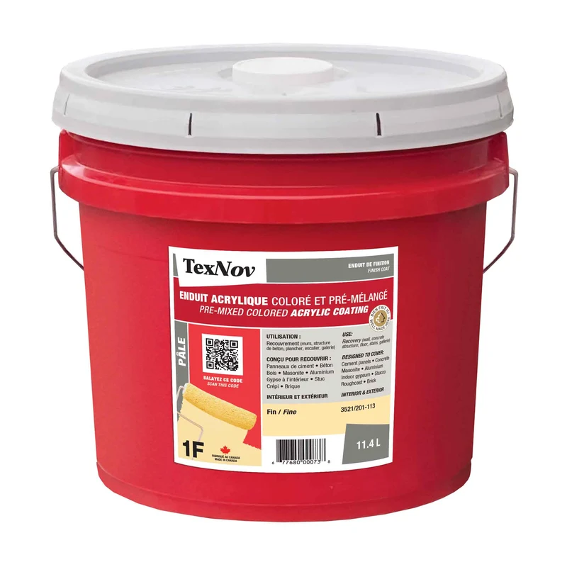 Enduit de finition en acrylique coloré pâle et pré-mélangé à texture fine 1F, 11,4 L