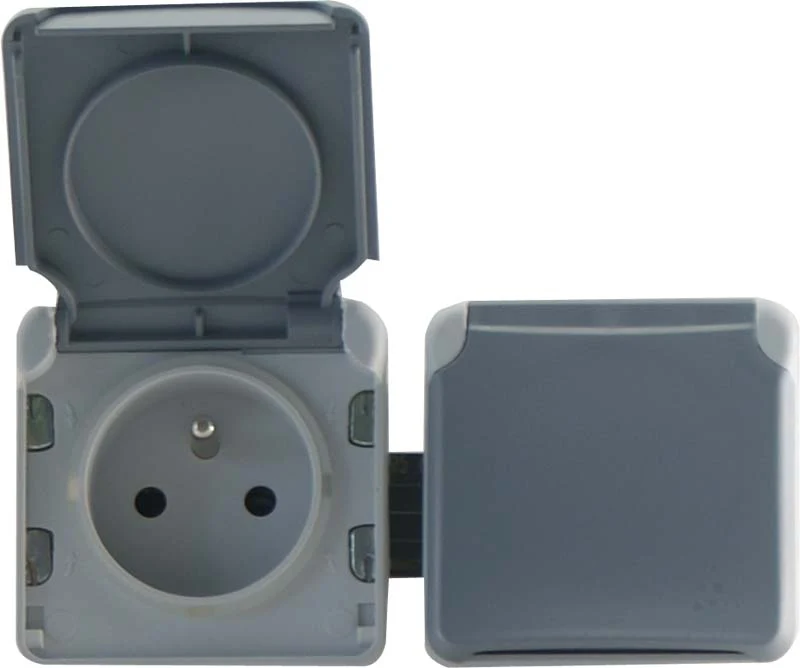 Double prise étanche 2P+T 16A + clapet protection IP55 saillie - Plexo - blanc - Legrand