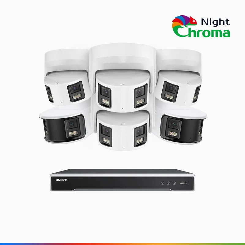 NightChroma TM NDK800 – Kit de surveillance PoE Dual Lens 4K à 16 canaux avec 2 caméras bullet et 4 caméras tourelle, f/1.0 Super Aperture, Acme Color Night Vision, Active Siren and Strobe, Human & Vehicle Detection, Built-in Micphone