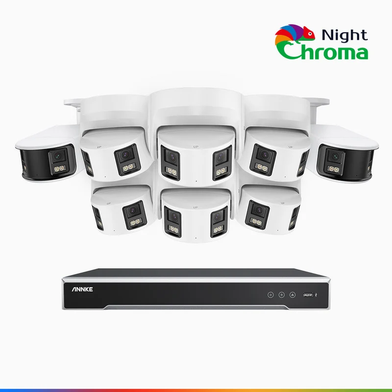 NightChroma TM NDK800 – Kit de surveillance PoE Dual Lens 4K à 8 canaux avec 2 caméras bullet et 6 caméras tourelle, f/1.0 Super Aperture, Acme Color Night Vision, Active Siren and Strobe, Human & Vehicle Detection, Built-in Micphone