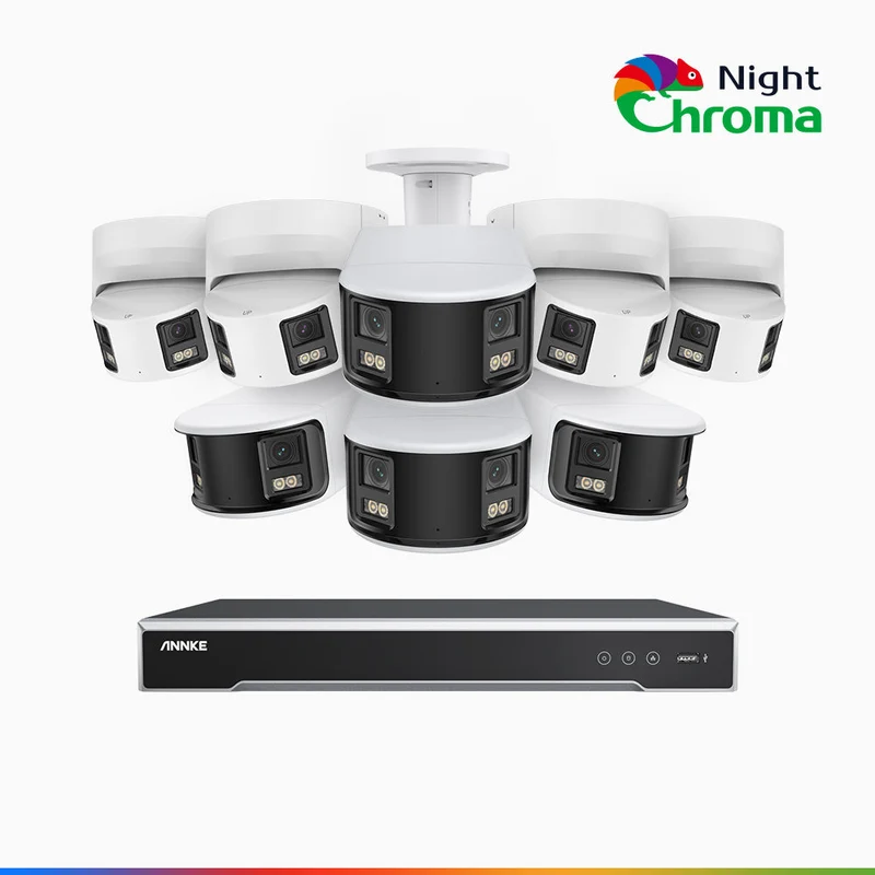NightChroma TM NDK800 – Kit de surveillance PoE Dual Lens 4K à 8 canaux avec 4 caméras bullet et 4 caméras tourelle, f/1.0 Super Aperture, Acme Color Night Vision, Active Siren and Strobe, Human & Vehicle Detection, Built-in Micphone