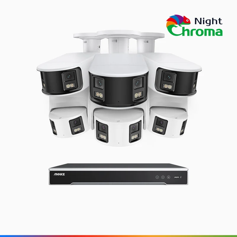 NightChroma TM NDK800 – Kit de surveillance PoE Dual Lens 4K à 8 canaux avec 3 caméras bullet et 3 caméras tourelle, f/1.0 Super Aperture, Acme Color Night Vision, Active Siren and Strobe, Human & Vehicle Detection, Built-in Micphone