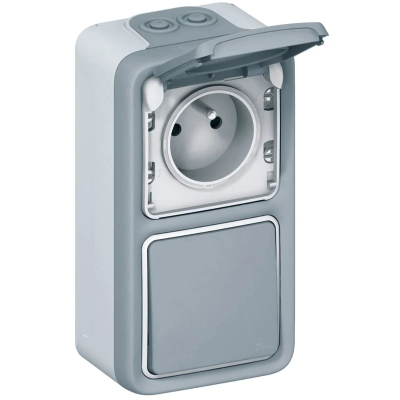 Interrupteur va et vient 10A + prise 2P+T 16A saillie - Plexo - gris - Legrand