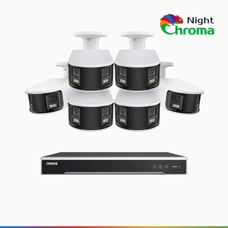 NightChroma TM NDK800 – Kit de surveillance PoE Dual Lens 4K à 16 canaux avec 6 caméras, f/1.0 Super Aperture, Acme Color Night Vision, Active Siren and Strobe, Human & Vehicle Detection, Intelligent Behavior Analysis, Built-in Micphone