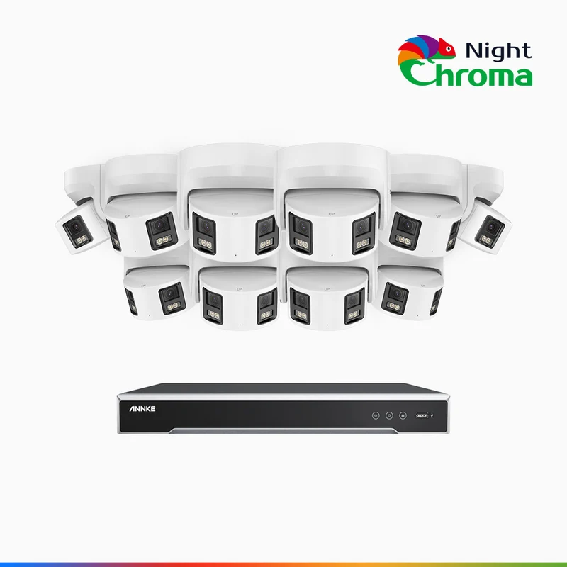 NightChroma TM NDK800 – Kit de surveillance PoE Dual Lens 4K à 16 canaux avec 10 caméras, f/1.0 Super Aperture, Acme Color Night Vision, Active Siren and Strobe, Human & Vehicle Detection, Intelligent Behavior Analysis, Built-in Micphone