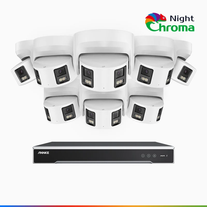 NightChroma TM NDK800 – Kit de surveillance PoE Dual Lens 4K à 8 canaux avec 8 caméras, f/1.0 Super Aperture, Acme Color Night Vision, Active Siren and Strobe, Human & Vehicle Detection, Intelligent Behavior Analysis, Built-in Micphone