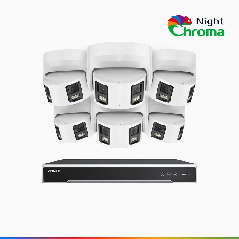 NightChroma TM NDK800 – Kit de surveillance PoE Dual Lens 4K à 8 canaux avec 6 caméras, f/1.0 Super Aperture, Acme Color Night Vision, Active Siren and Strobe, Human & Vehicle Detection, Intelligent Behavior Analysis, Built-in Micphone