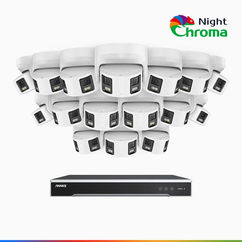 NightChroma TM NDK800 – Kit de surveillance PoE Dual Lens 4K à 16 canaux avec 16 caméras, f/1.0 Super Aperture, Acme Color Night Vision, Active Siren and Strobe, Human & Vehicle Detection, Intelligent Behavior Analysis, Built-in Micphone